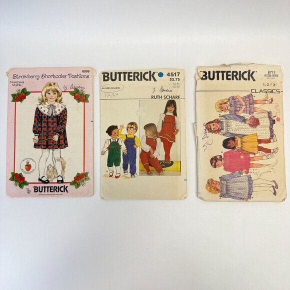 Butterick‎ Lot of 3 Sewing Patterns 6711 4517 6099 Strawberry Shortcake Children - Picture 1 of 5